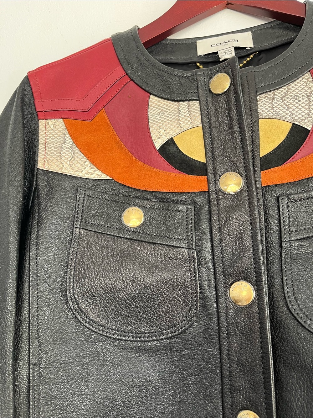 COACH Genuine Leather Black Women's Moto Jacket Applique Yoke, size 4 Turkey - Picture 5 of 9